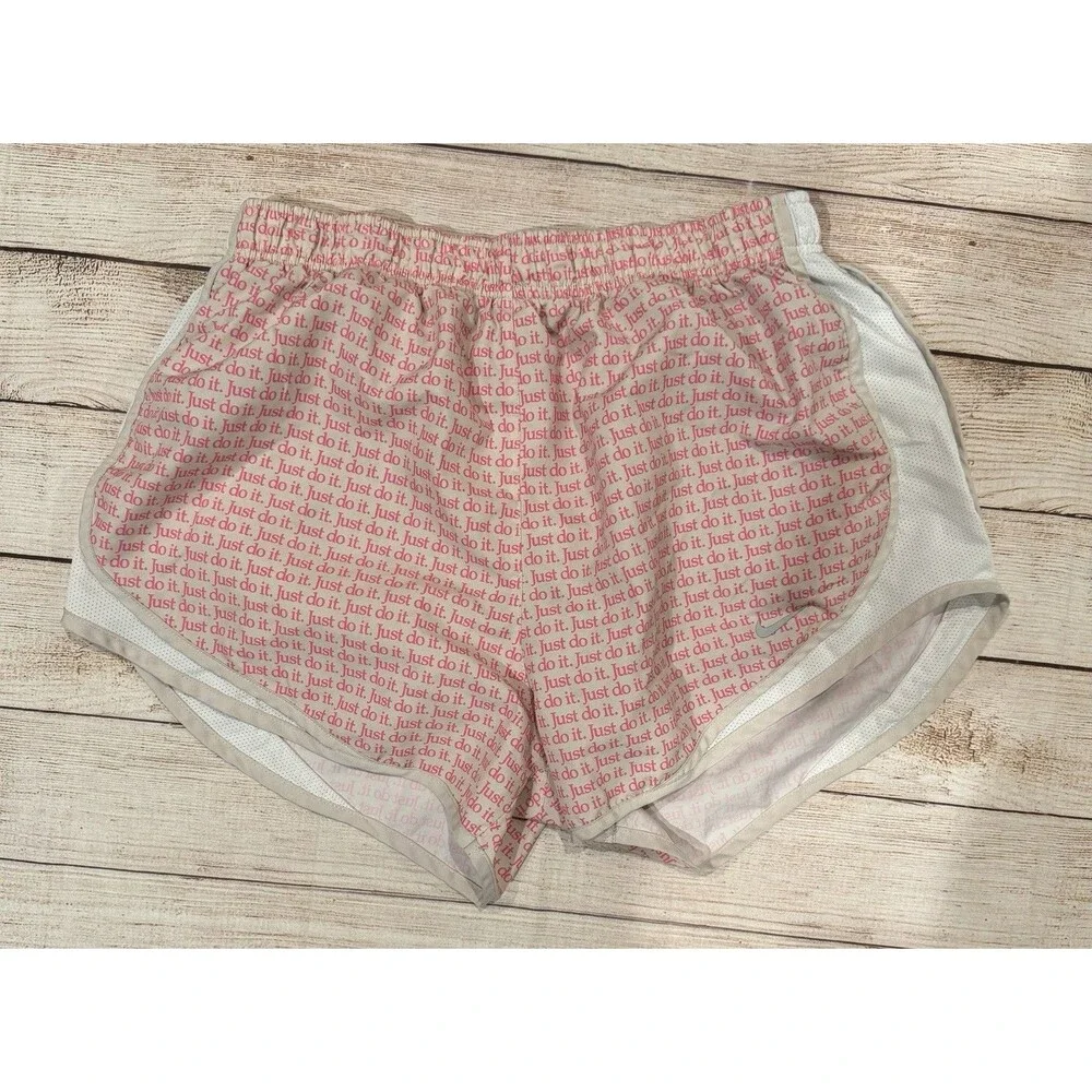 Nike Running Shorts Women's Large Pink White Just Do It Print Brief Lined